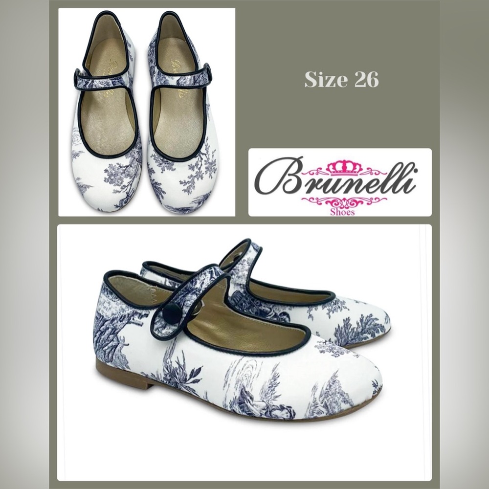 Brunelli sz 26 ES X LS Black White Toile Print Mary Jane